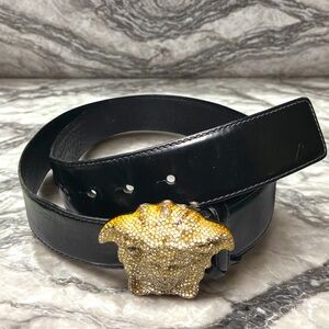 Versace Belt Men’s Black Leather Belt Gold Medusa Buckle Size 46”
